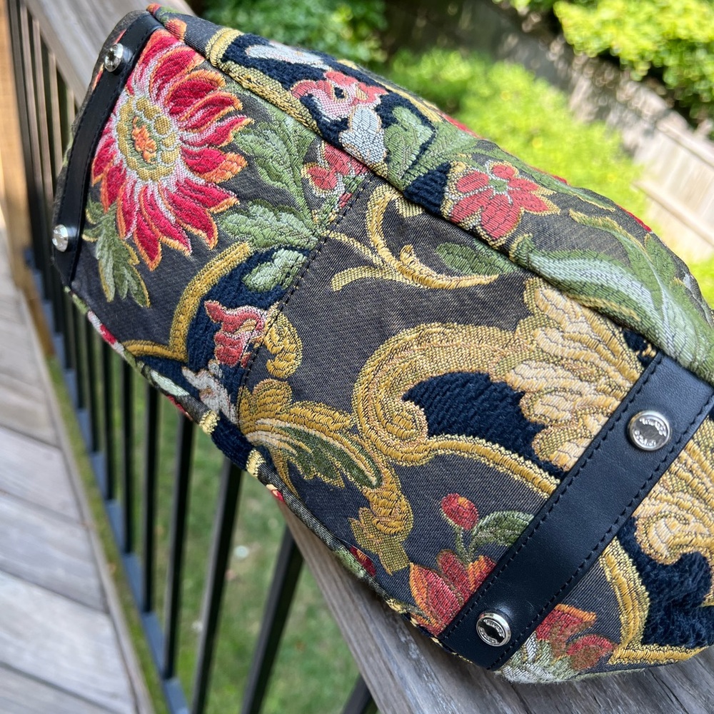 Vtg 90s Talbots Tapestry Handbag Bamboo Handles - Picture 5 of 6